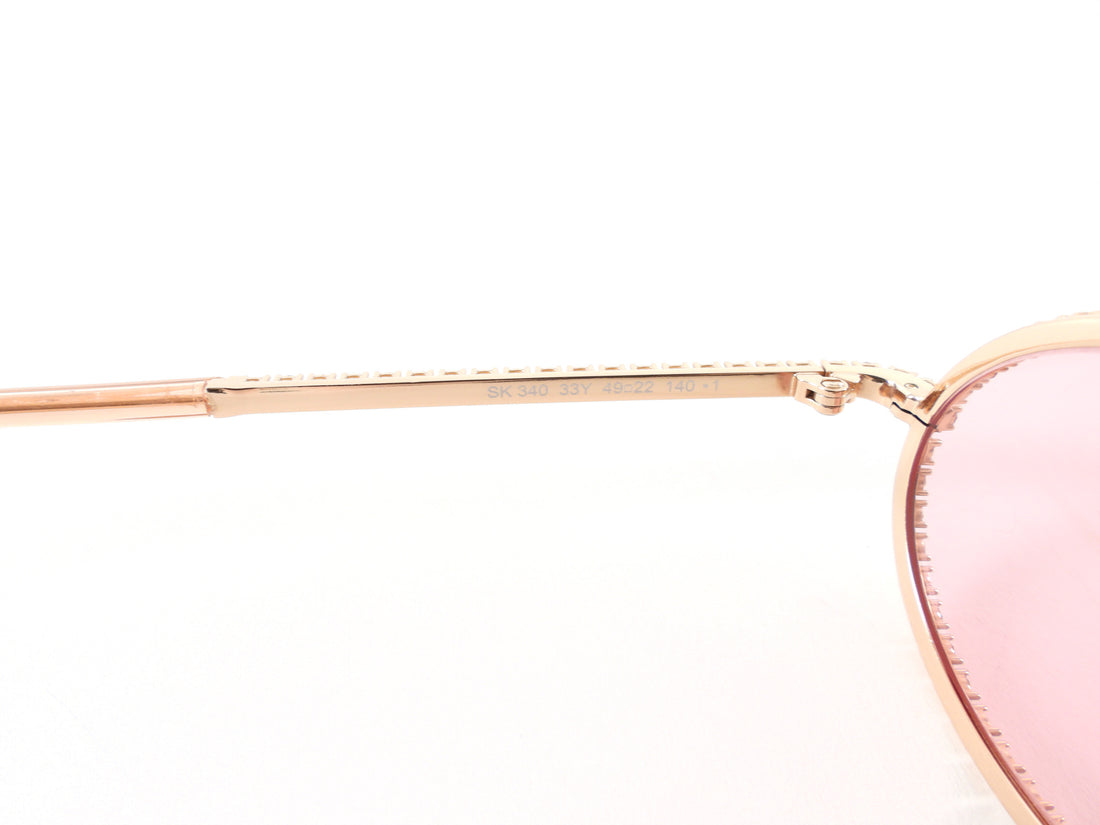 Swarovski Pink Crystal Embellished Gold Tone Rose Lens Oval Sunglasses SK340