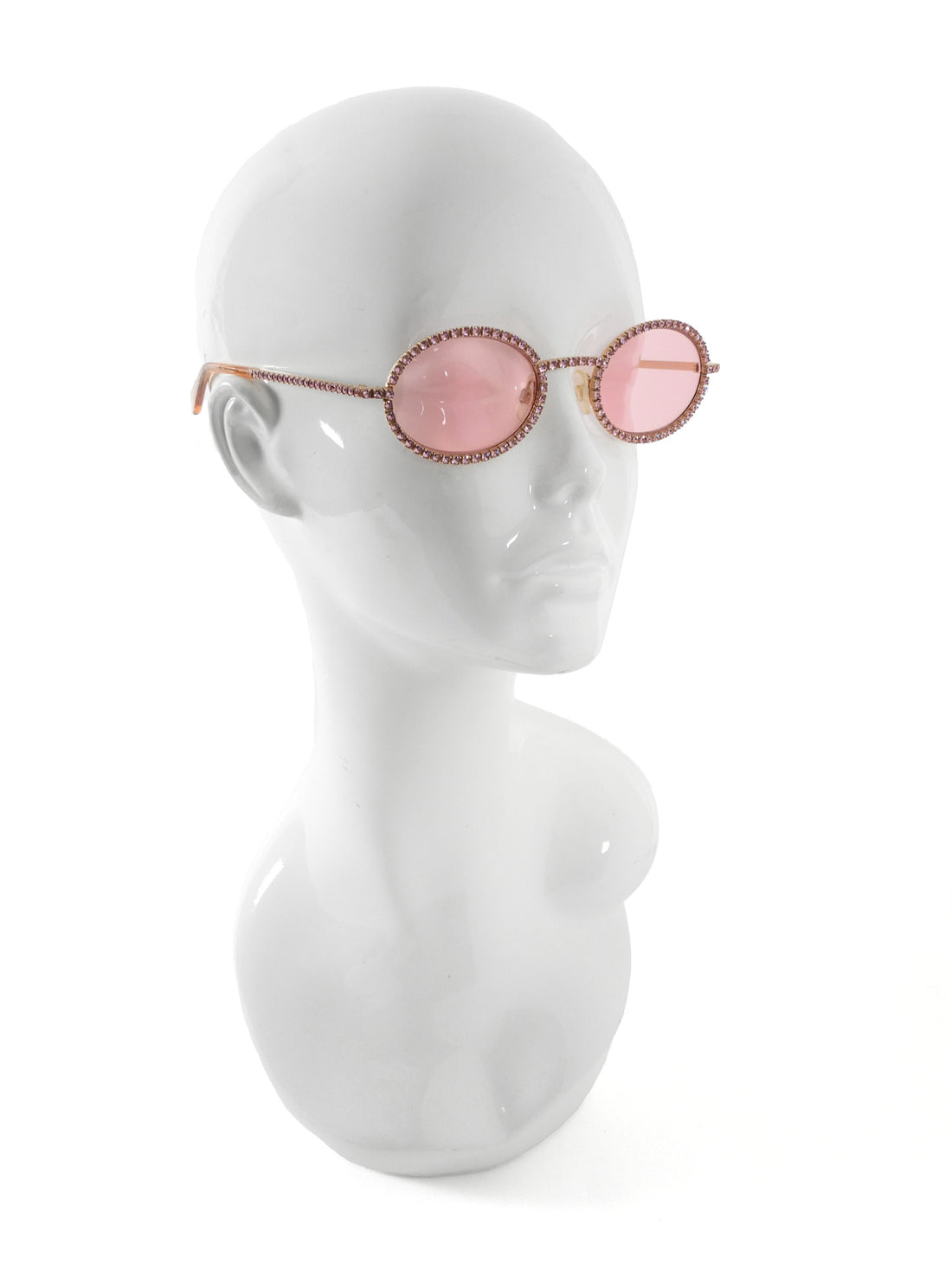 Swarovski Pink Crystal Embellished Gold Tone Rose Lens Oval Sunglasses SK340