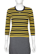 Prada Yellow Navy Stripe Knit Logo Short Sleeve Top - S