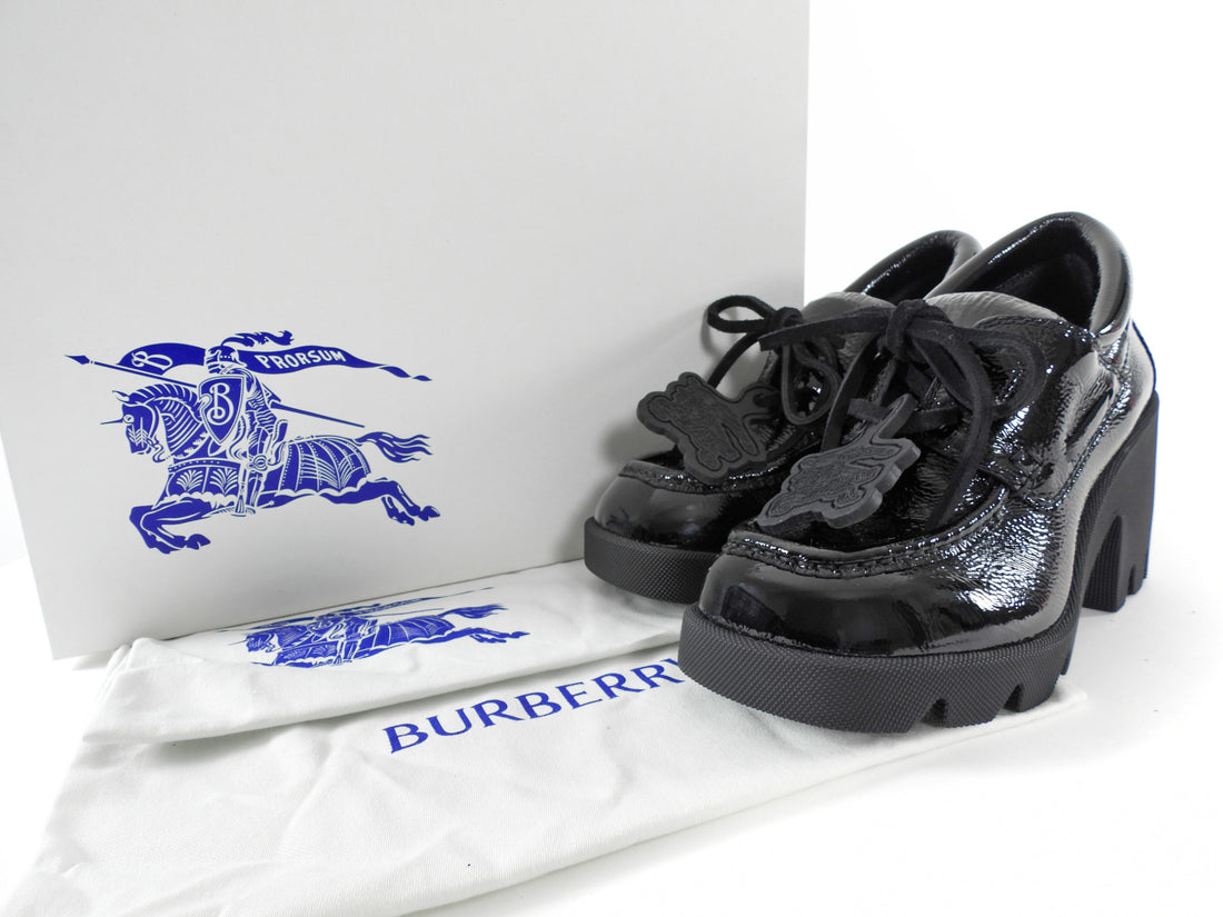 Burberry Black Patent Leather Block Heel Stride Loafers - 36