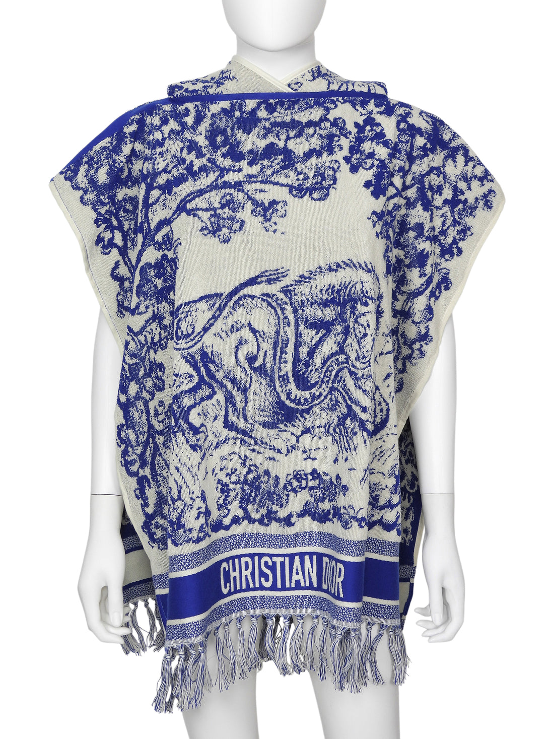 Christian Dior Blue White Toile de Jouy Printed Beach Poncho - O/S