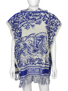 Christian Dior Blue White Toile de Jouy Printed Beach Poncho - O/S