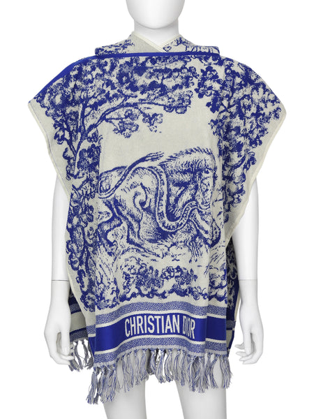 Christian Dior Blue White Toile de Jouy Printed Beach Poncho - O/S