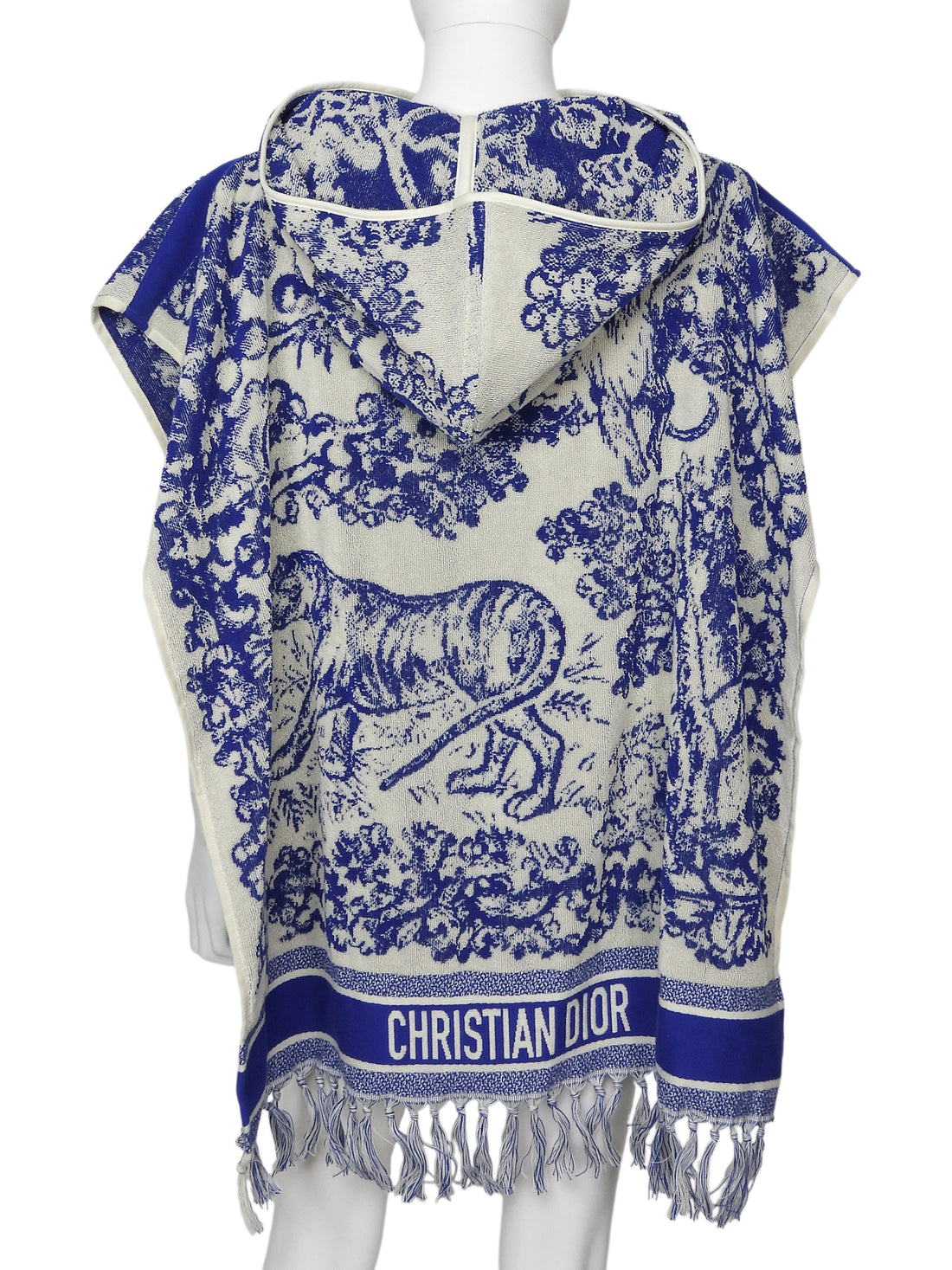 Christian Dior Blue White Toile de Jouy Printed Beach Poncho - O/S