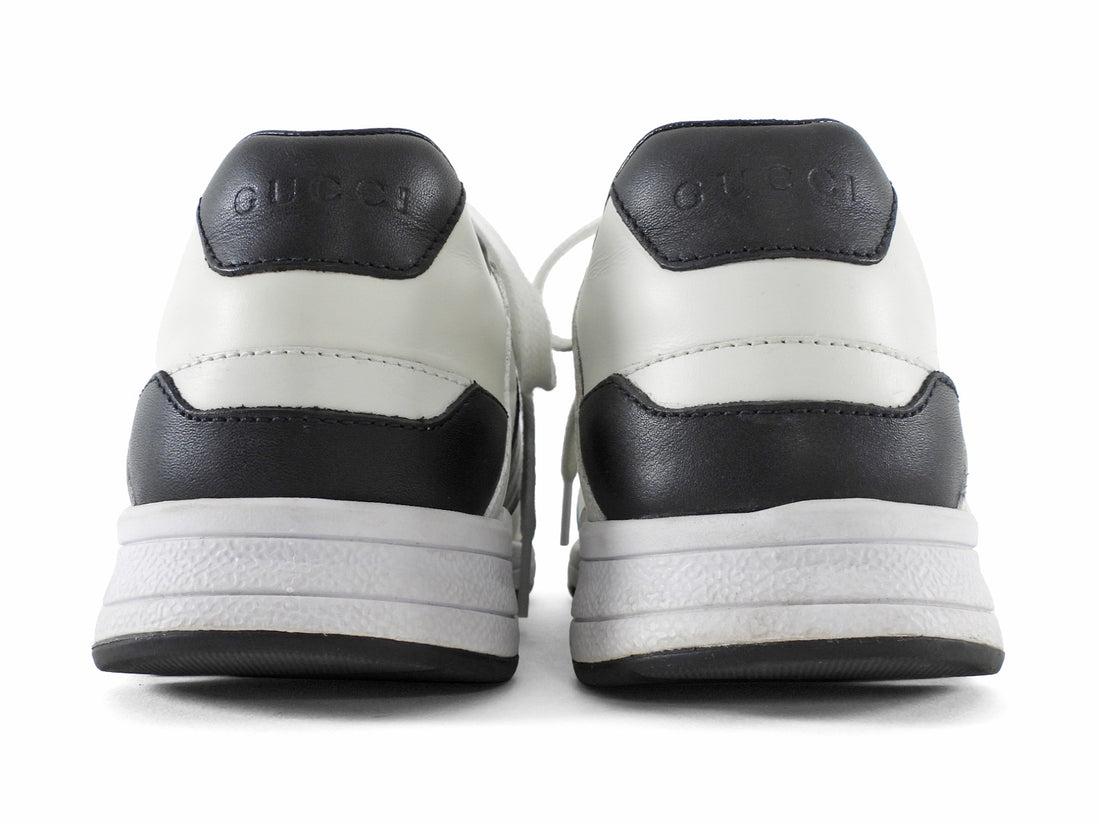 Gucci Black and White Calfskin Interlocking GG Low Top Sneakers - 37