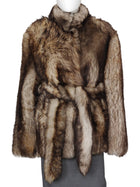Nour Hammour Tundra Brown Elsa Shearling Belted Short Coat - 40