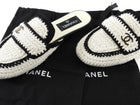 Chanel 2023 Black and White Crochet Knit CC Logo Flat Mules - 37