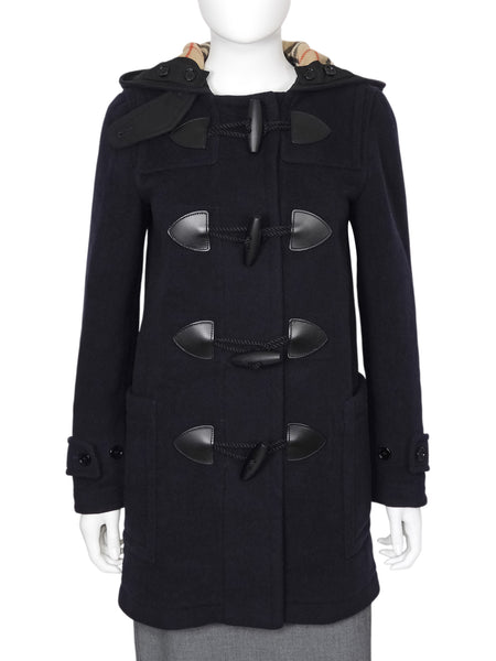Burberry London Navy Harrowgate Wool Hooded Duffle Coat - 36 / US 2