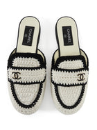 Chanel 2023 Black and White Crochet Knit CC Logo Flat Mules - 37