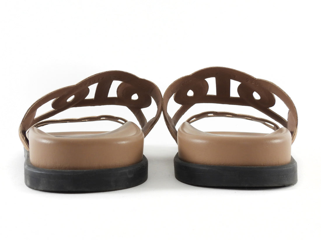 Hermes "Beige Argile" Brown Suede Chaine d'Ancre Extra Sandals - 37