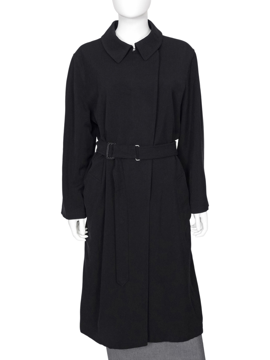 Hermes Black Vintage Wool Blend Trench Coat - FR 44 / US 10