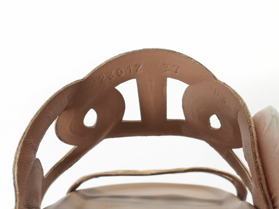 Hermes "Beige Argile" Brown Suede Chaine d'Ancre Extra Sandals - 37