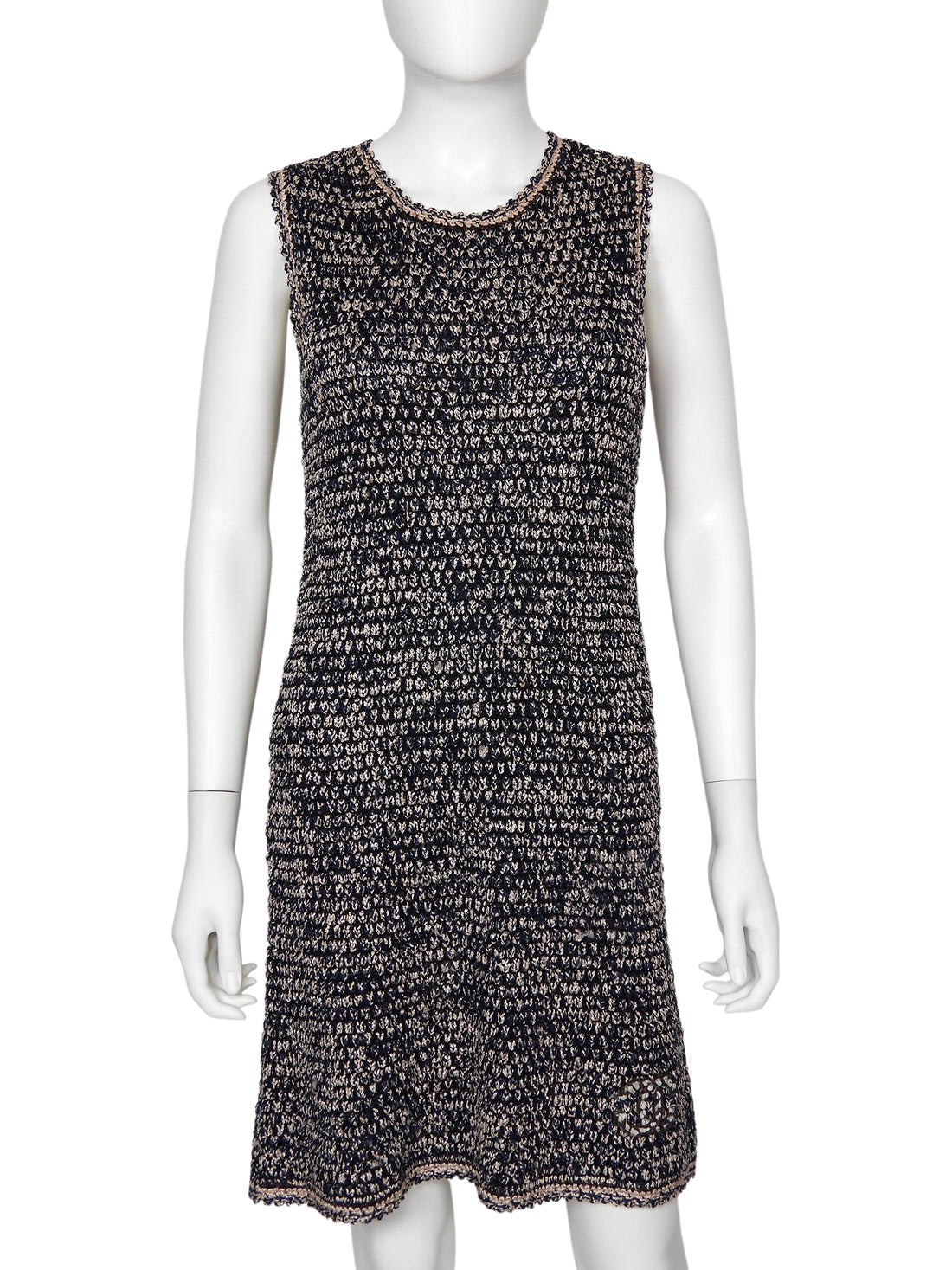 Chanel Navy Brown Beige 11P Knit Chain Jacket and Dress 2pcs - 36 / 38