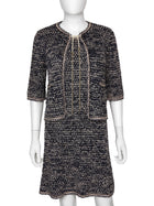 Chanel Navy Brown Beige 11P Knit Chain Jacket and Dress 2pcs - 36 / 38