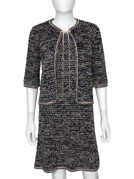 Chanel Navy Brown Beige 11P Knit Chain Jacket and Dress 2pcs - 36 / 38