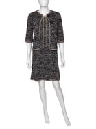 Chanel Navy Brown Beige 11P Knit Chain Jacket and Dress 2pcs - 36 / 38