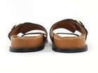 A Emery Tan Brown Prince Leather Flat Slides w Gold Buckle - 38