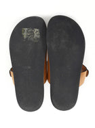 A Emery Tan Brown Prince Leather Flat Slides w Gold Buckle - 38