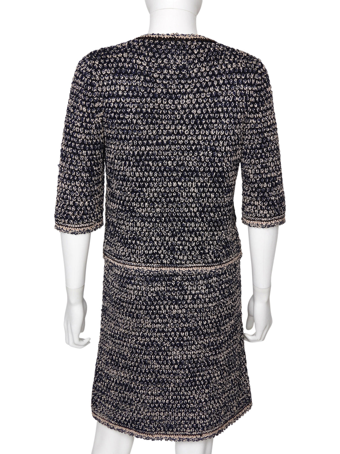 Chanel Navy Brown Beige 11P Knit Chain Jacket and Dress 2pcs - 36 / 38