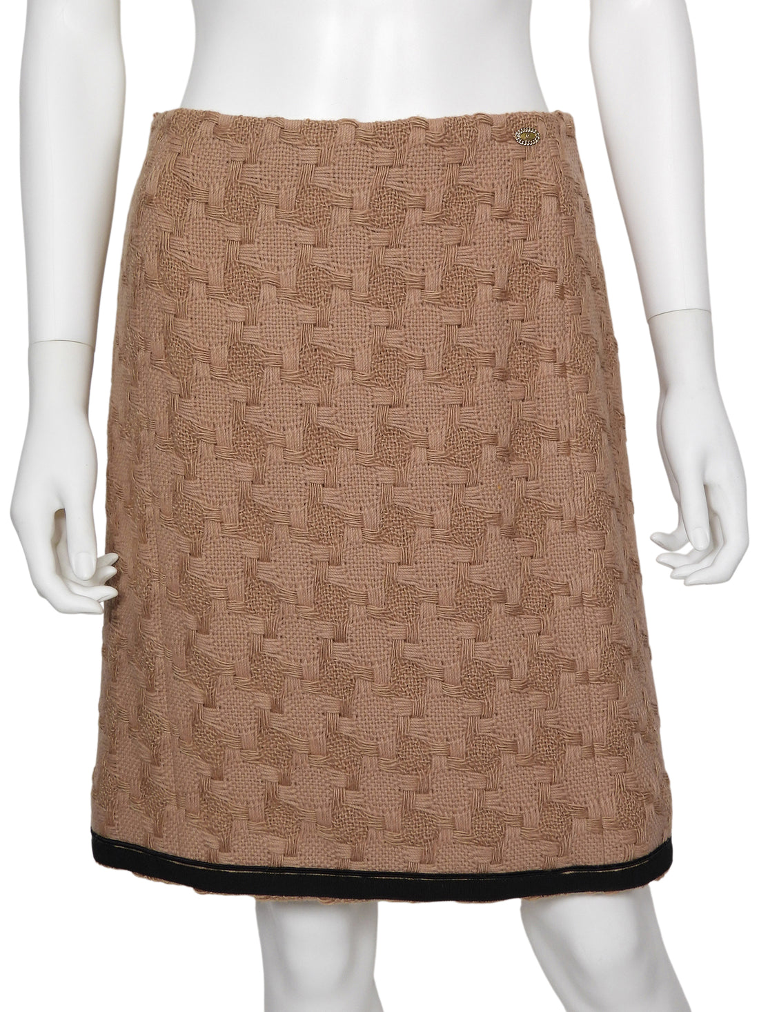 Chanel Camel black 08A Tweed Grosgrain Trim Jacket and Skirt 2pcs Suit - 38