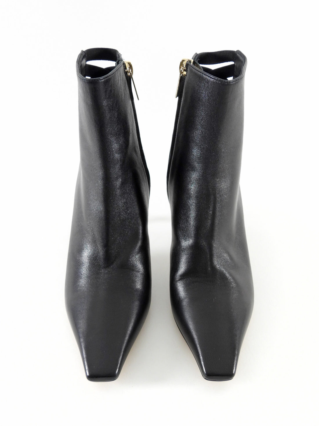 Jimmy Choo Black Leather Open Back Square Toe High Heel Boots - 34.5