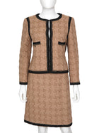 Chanel Camel black 08A Tweed Grosgrain Trim Jacket and Skirt 2pcs Suit - 38