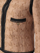 Chanel Camel black 08A Tweed Grosgrain Trim Jacket and Skirt 2pcs Suit - 38