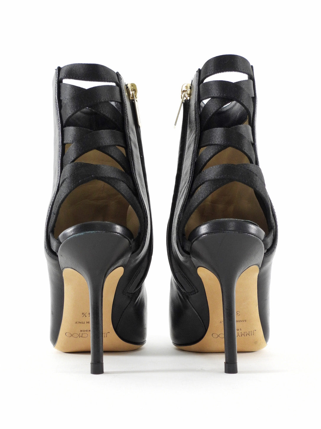Jimmy Choo Black Leather Open Back Square Toe High Heel Boots - 34.5