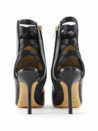 Jimmy Choo Black Leather Open Back Square Toe High Heel Boots - 34.5