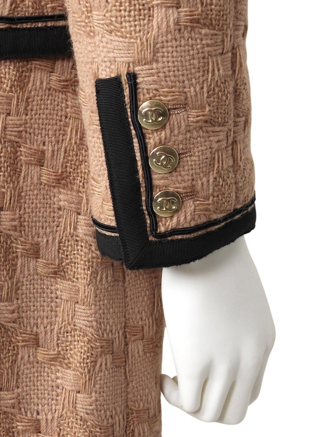 Chanel Camel black 08A Tweed Grosgrain Trim Jacket and Skirt 2pcs Suit - 38