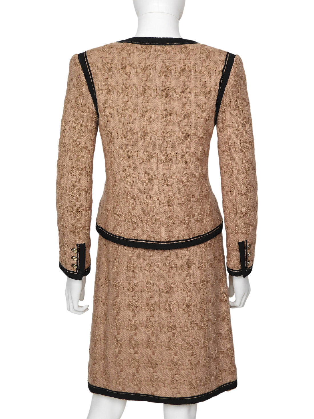 Chanel Camel black 08A Tweed Grosgrain Trim Jacket and Skirt 2pcs Suit - 38