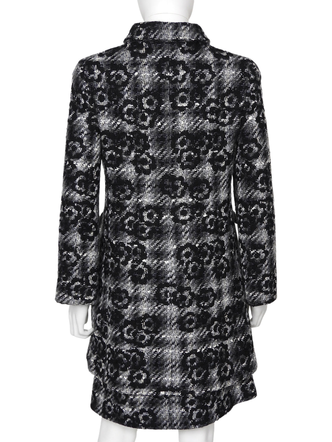 Chanel Black Grey 05A Tweed Wool Camelia Skirt and Coat 2pcs - 38