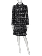 Chanel Black Grey 05A Tweed Wool Camelia Skirt and Coat 2pcs - 38