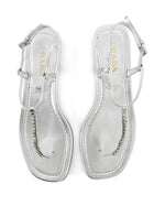 Prada Silver Metallic Leather Crystal Embellished Flat Thong T-Strap Sandals - 36