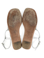 Prada Silver Metallic Leather Crystal Embellished Flat Thong T-Strap Sandals - 36