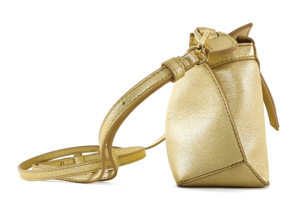 Loewe Mini Puzzle Edge Gold Metallic Leather Two Way Bag
