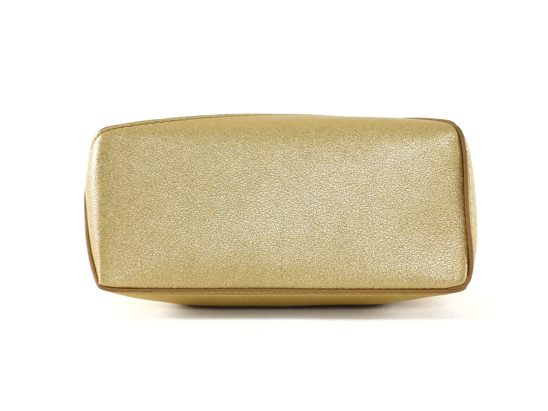 Loewe Mini Puzzle Edge Gold Metallic Leather Two Way Bag
