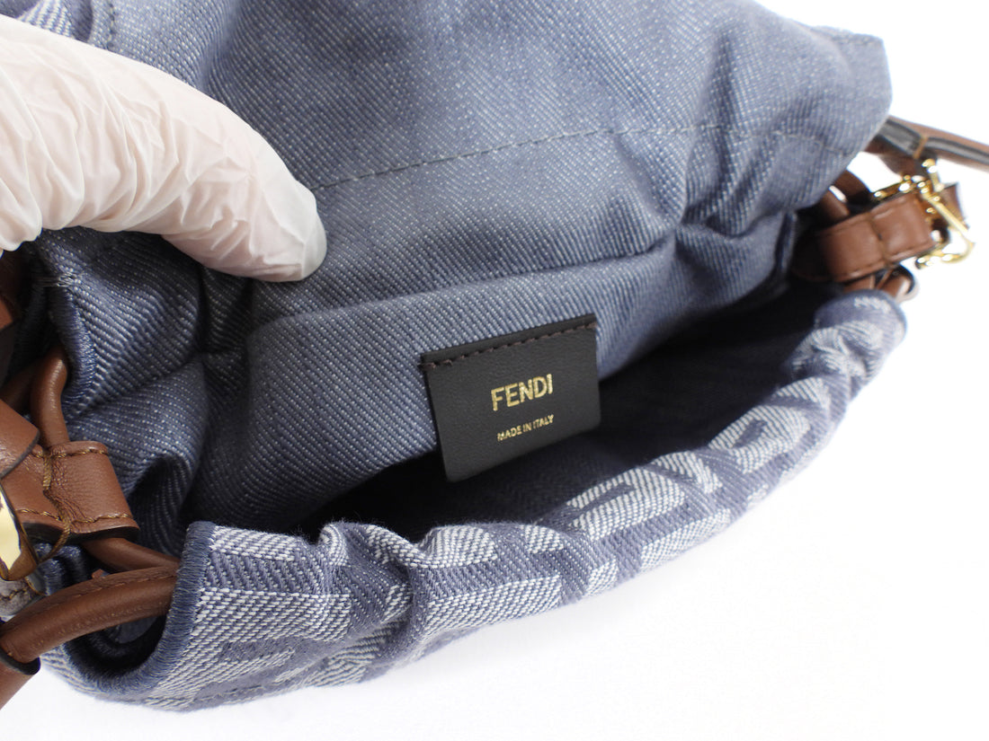 Fendi Blue Denim FF Jacquard Mamma Baguette Small Two Way Bag Small