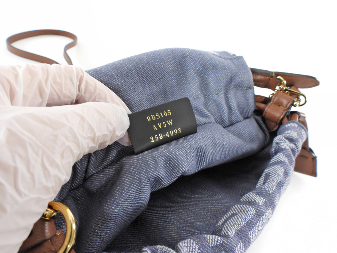 Fendi Blue Denim FF Jacquard Mamma Baguette Small Two Way Bag Small