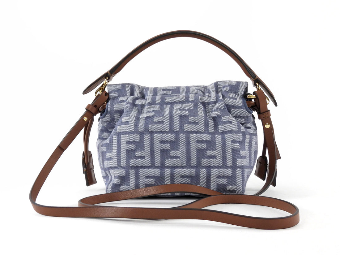 Fendi Blue Denim FF Jacquard Mamma Baguette Small Two Way Bag Small
