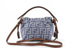 Fendi Blue Denim FF Jacquard Mamma Baguette Small Two Way Bag Small