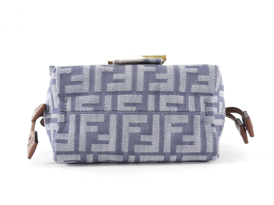 Fendi Blue Denim FF Jacquard Mamma Baguette Small Two Way Bag Small