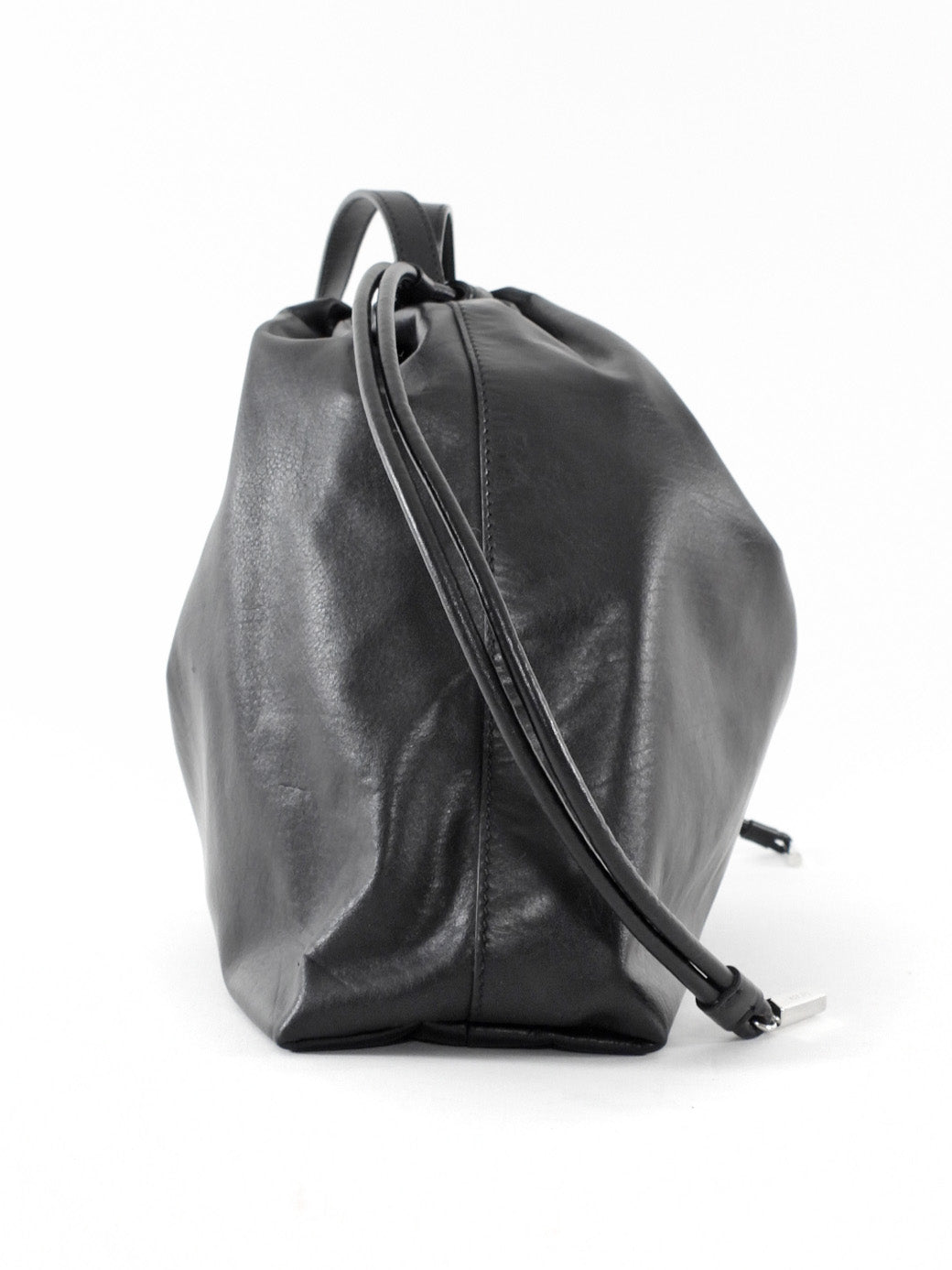 The Row Black Angy Calfskin Leather Drawstring Shoulder Bag
