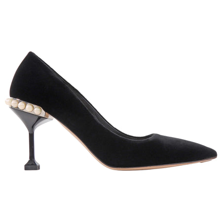 Miu Miu Black Velvet Pearl Embellished Pumps
