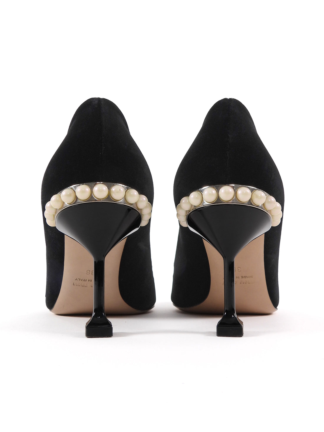 Miu Miu Black Velvet Pearl Embellished Pumps