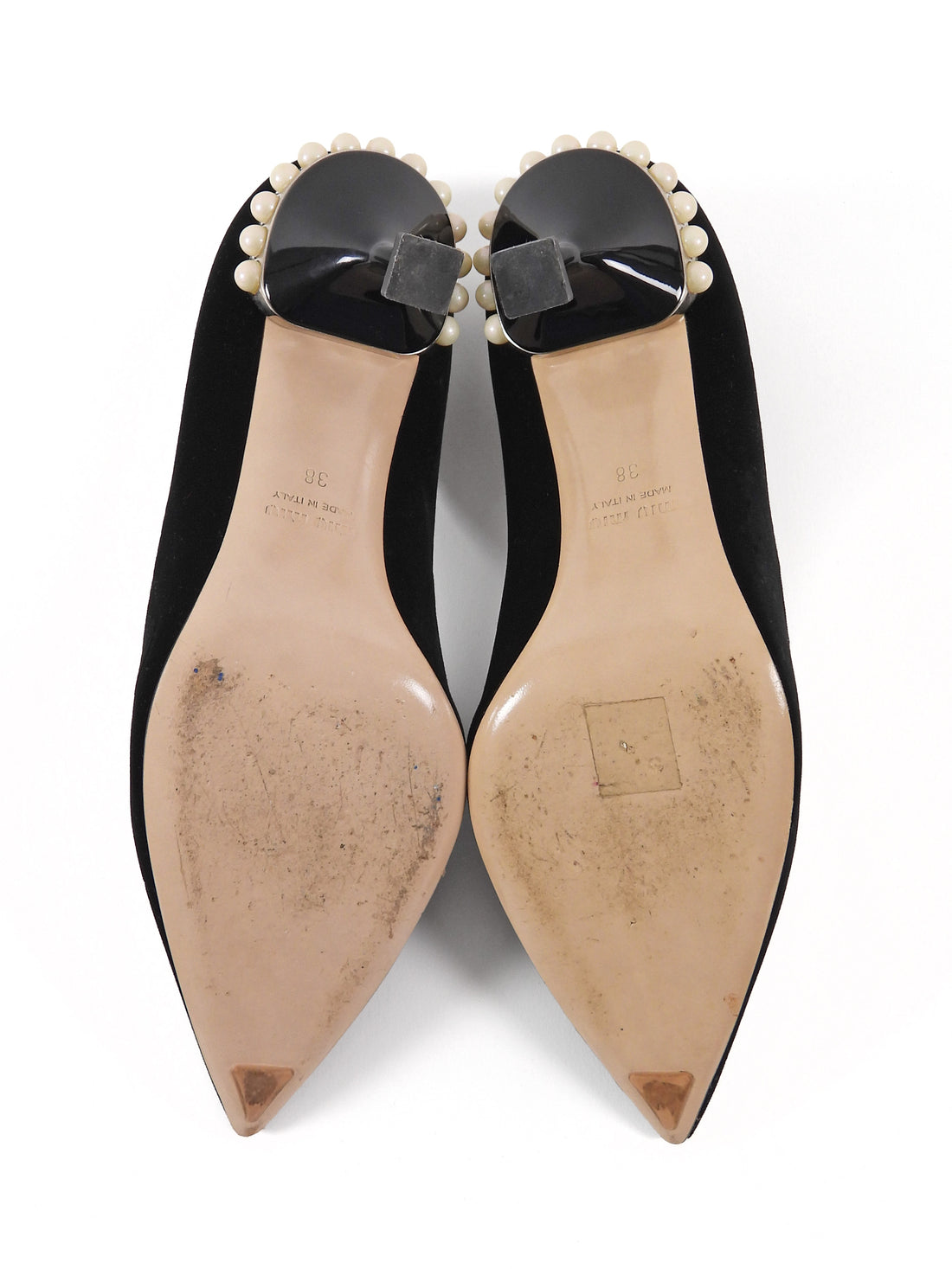 Miu Miu Black Velvet Pearl Embellished Pumps