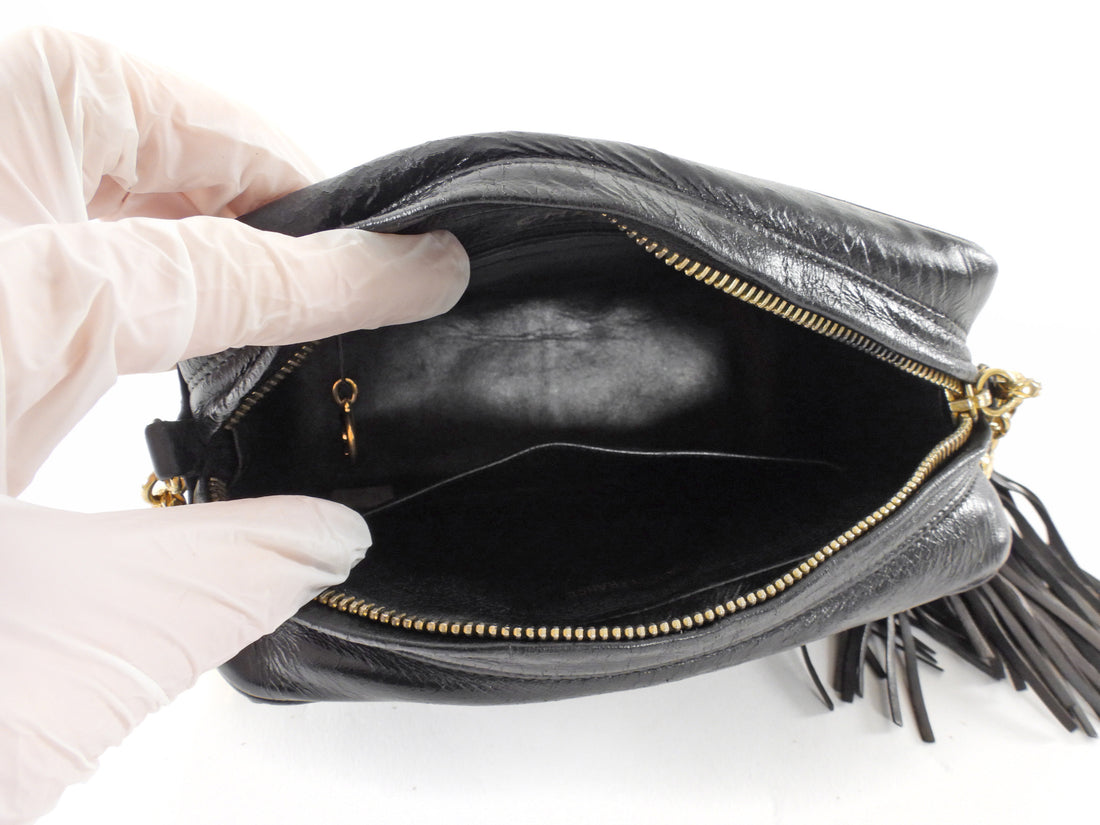 Chanel Black Vintage 1991 Quilted Lambskin Bijoux Flap Tassel Camera Bag Mini