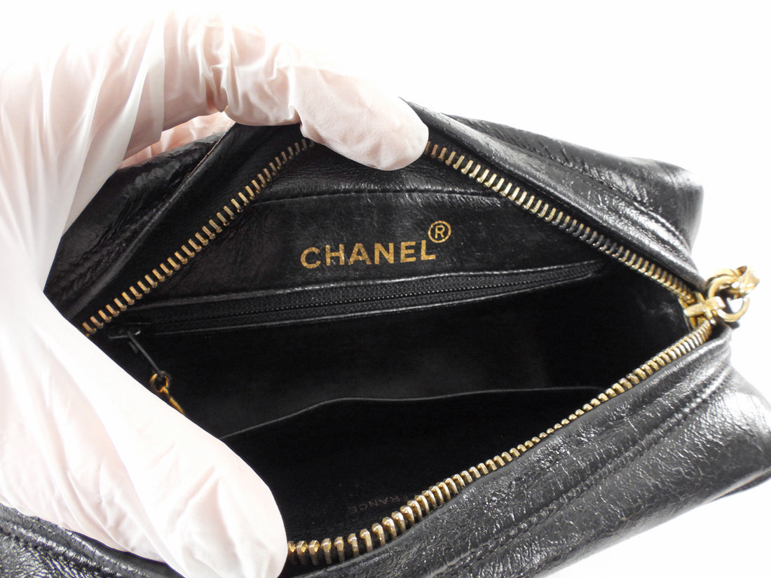 Chanel Black Vintage 1991 Quilted Lambskin Bijoux Flap Tassel Camera Bag Mini