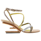 Fendi Black Metallic Leather F Logo Metal Heel Sandals - 39