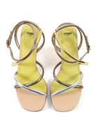 Fendi Black Metallic Leather F Logo Metal Heel Sandals - 39